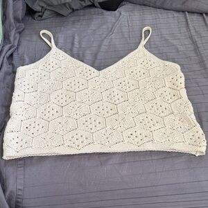American Eagle Outfitters Ivory Crochet Tank Top